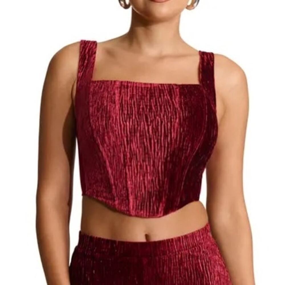 N By Naked Wardrobe Boned Plush Velvet Crop Tank In Wine Size XL Zip Back